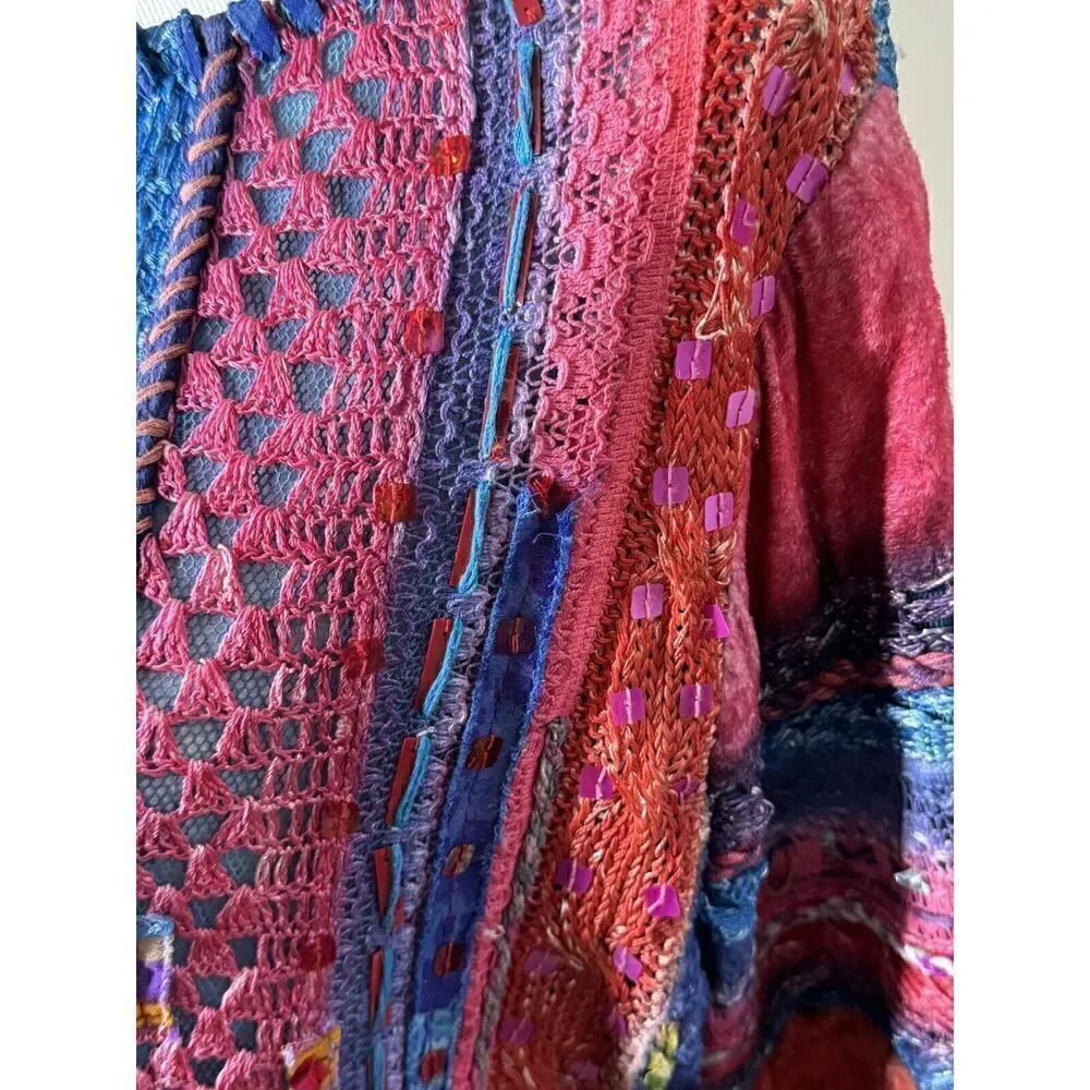 Sandy Starkman Vintage Mixed Media Art To Wear Embellished Multicolor Sweater S - Picture 7 of 12